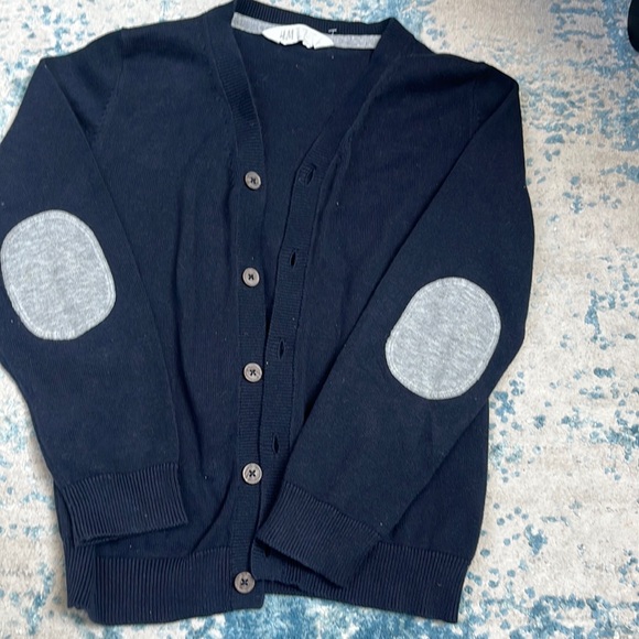 H&M button down cardigan w gray elbow pads kids 6-8 - Picture 1 of 3